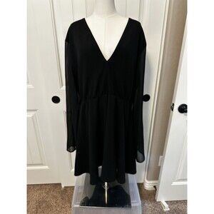 Women's Balloon Sleeve Mini Dress - A New Day Black Boohoo Size 20
